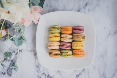 macarons flowers marble counter